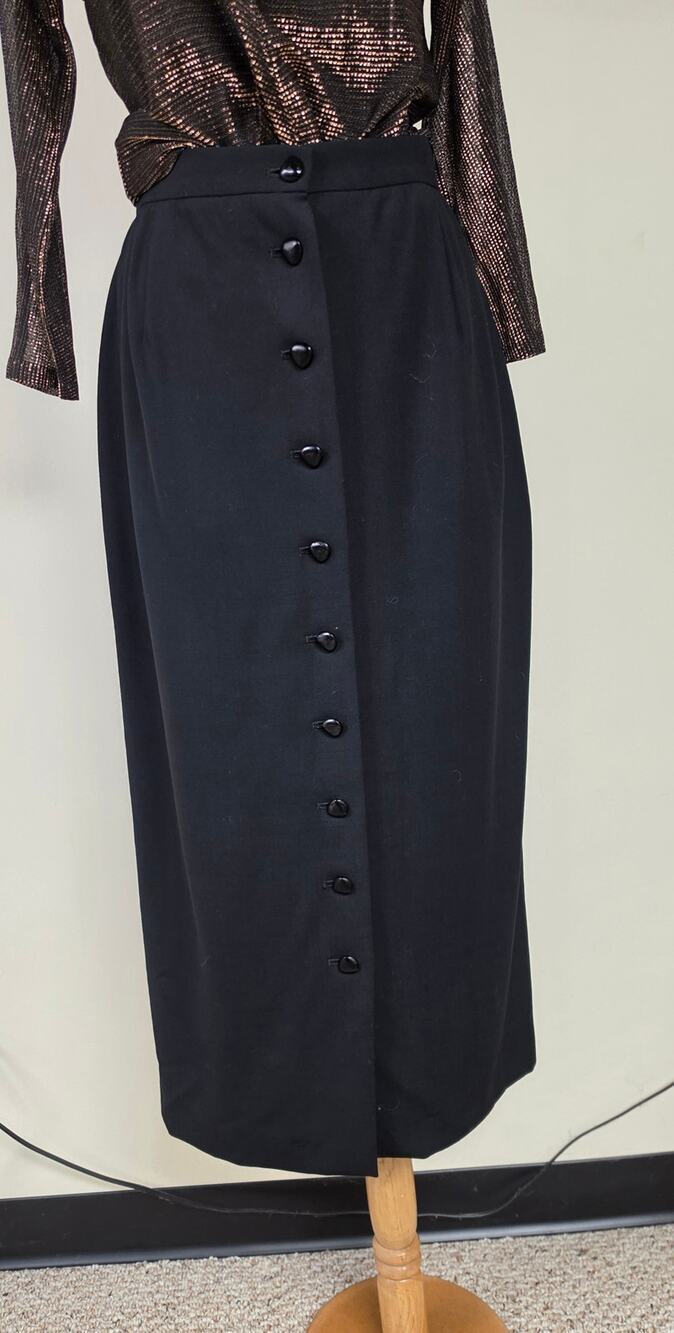 Vintage Jaeger Black 100% Wool Maxi Skirt UK 12 US 10 Made Great Britain 0096